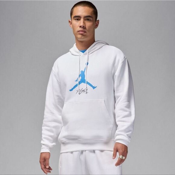 Air Jordan Essentials UNC Fleece Pullover Hoodie White Blue Men's L FD7545-100 - Picture 1 of 16